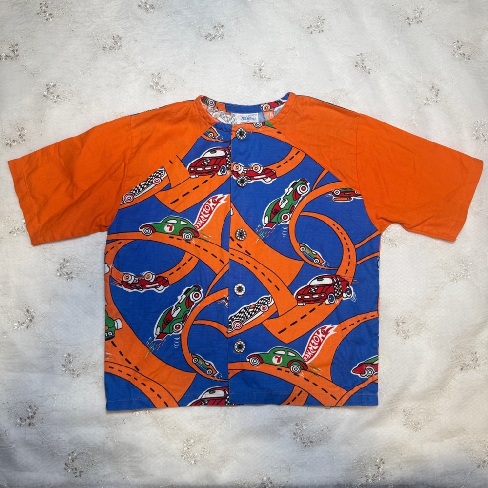 Vintage 80s Hot Wheels by Sears Boys Button-Up T-Shirt Size 10-12